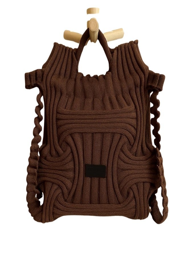 KIDWILL 1pc Trendy Knitted Tote Bag for Women - Stylish Handbag with Shoulder Strap, Casual Travel Purse, Daily Shopping & Office Bag, Hand-Crochet Spacious Bohemian Bags for Women (Brown) - Image 1